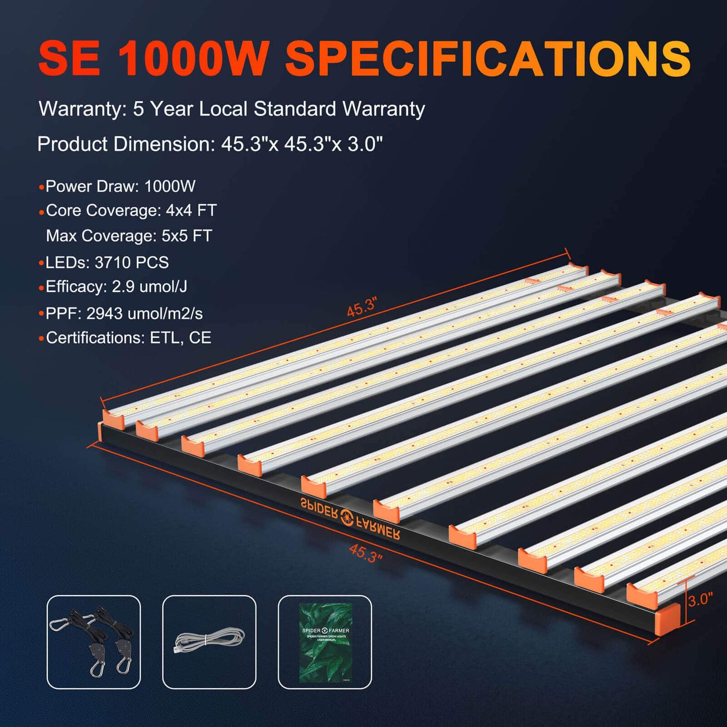 Spider Farmer SE 1000W 2.85µmol/J Dimbaar Full Spectrum