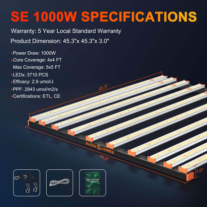 Spider Farmer SE 1000W 2.85µmol/J Dimbaar Full Spectrum